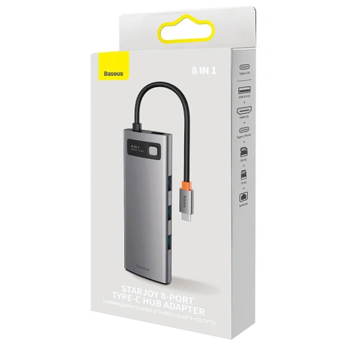 Kup Baseus Hub 8in1 StarJoy Metal Glam Series, USB-C zu HDMI + 3 x USB 3.0 + USB-C PD + RJ45 + SD/TF - BSU3989 - {ean13} - Sklep Home Screen