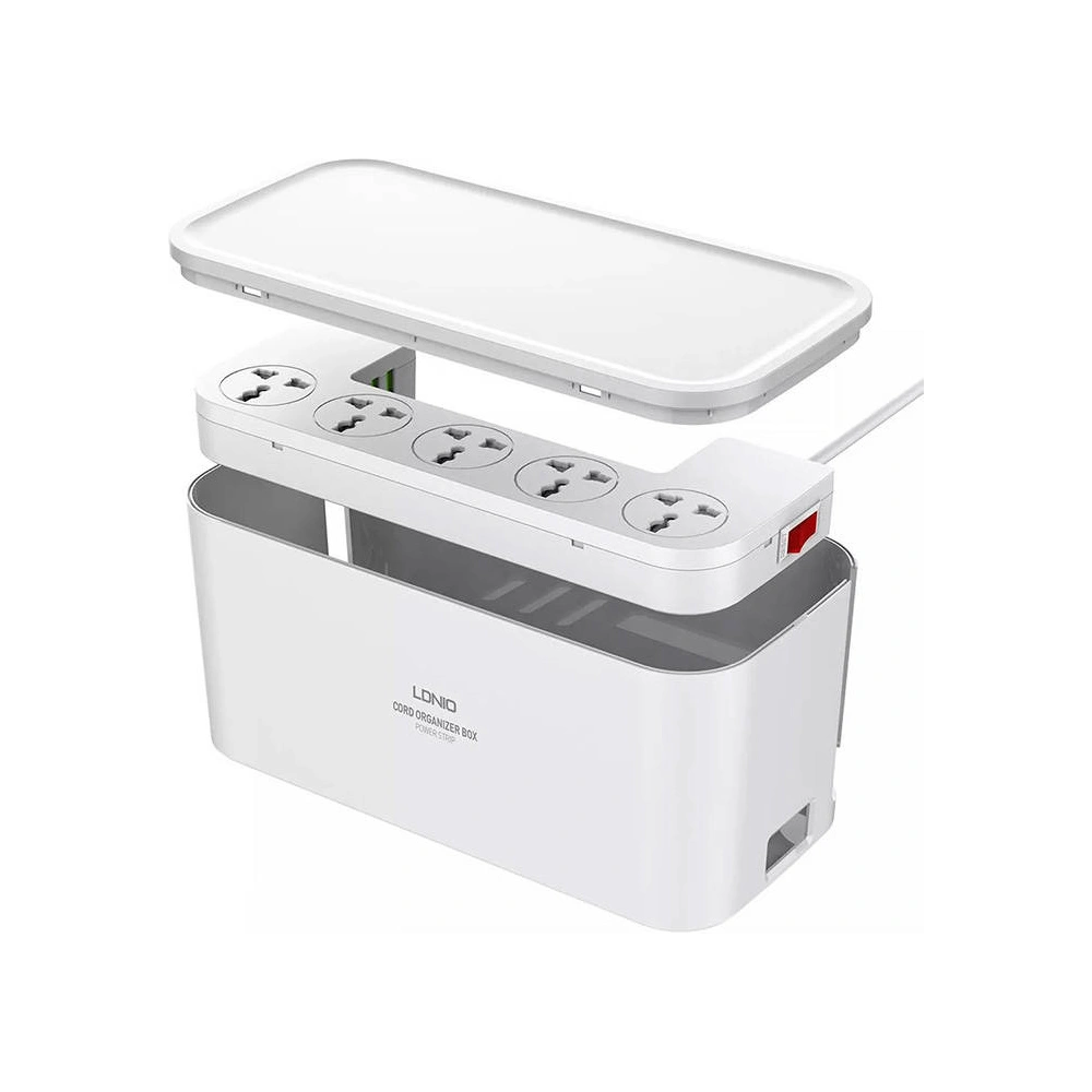 Listwa zasilająca z organizerem, 5x AC, 3x USB, LDNIO SN5309, 2500W (biała)