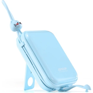 Powerbank Joyroom JR-L008 Cutie Series 10000mAh 22.5W Stand + kable USB-C i Lightning niebieski