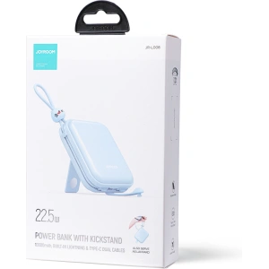 Powerbank Joyroom JR-L008 Cutie Series 10000mAh 22.5W Stand + kable USB-C i Lightning niebieski