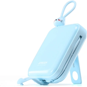 Powerbank Joyroom JR-L008 Cutie Series 10000mAh 22.5W Stand + kable USB-C i Lightning niebieski