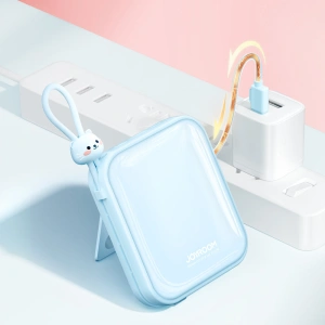 Powerbank Joyroom JR-L008 Cutie Series 10000mAh 22.5W Stand + kable USB-C i Lightning niebieski
