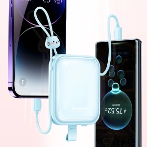 Powerbank Joyroom JR-L008 Cutie Series 10000mAh 22.5W Stand + kable USB-C i Lightning niebieski