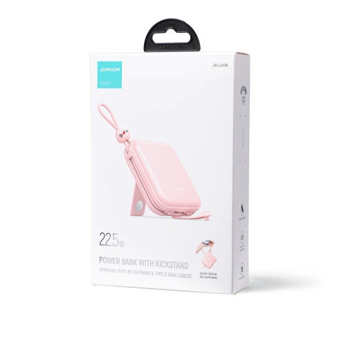 Kup Powerbank Joyroom JR-L008 Cutie Series 10000mAh 22.5W állvány + USB-C és Lightning kábelek rózsaszín - JYR614 - {ean13} - Sklep Home Screen
