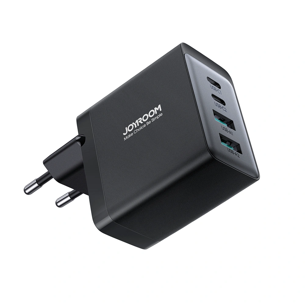 Ładowarka sieciowa Joyroom TCG02 GaN 67W 4-port (2x USB, 2x USB C) czarna + kabel USB-C/USB-C 100W 1.2m
