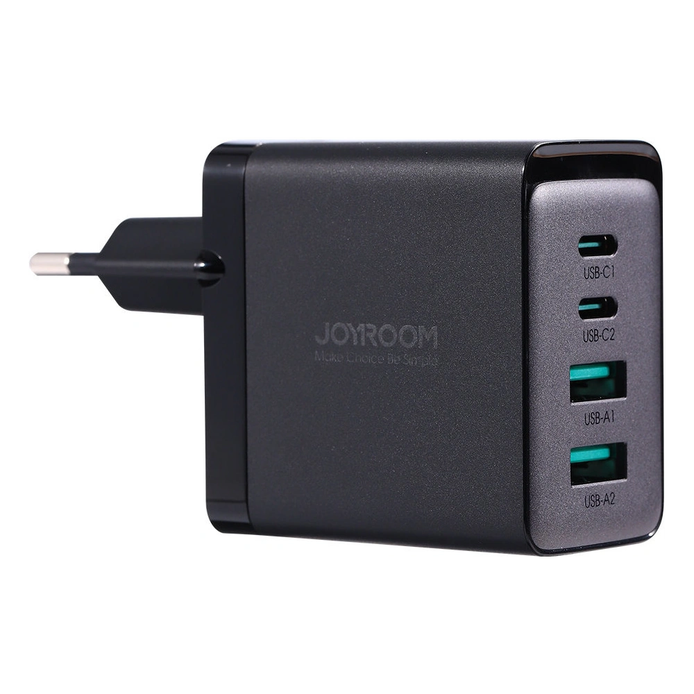 Ładowarka sieciowa Joyroom TCG02 GaN 67W 4-port (2x USB, 2x USB C) czarna + kabel USB-C/USB-C 100W 1.2m