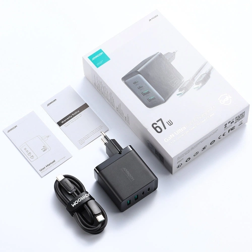 Kup Încărcător de rețea Joyroom TCG02 GaN 67W 4-port (2x USB, 2x USB C) negru + cablu USB-C/USB-C 100W 1.2m - JYR621 - {ean13} - Sklep Home Screen