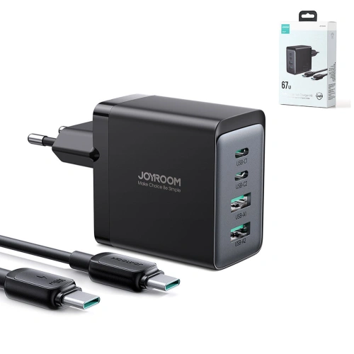 Kup Încărcător de rețea Joyroom TCG02 GaN 67W 4-port (2x USB, 2x USB C) negru + cablu USB-C/USB-C 100W 1.2m - JYR621 - {ean13} - Sklep Home Screen