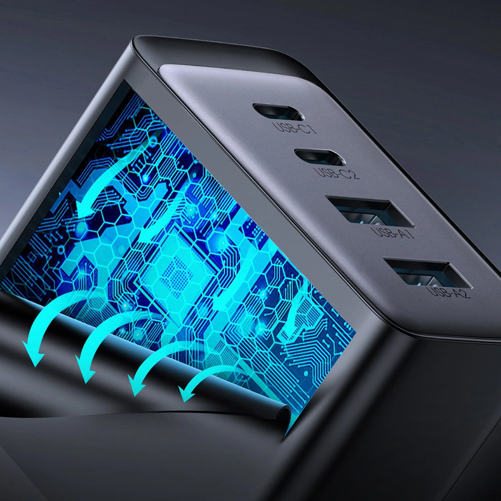 Ładowarka sieciowa Joyroom TCG02 GaN 67W 4-port (2x USB, 2x USB C) czarna + kabel USB-C/USB-C 100W 1.2m