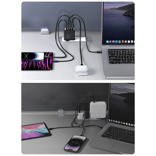 Kup Încărcător de rețea Joyroom TCG02 GaN 67W 4-port (2x USB, 2x USB C) negru + cablu USB-C/USB-C 100W 1.2m - JYR621 - {ean13} - Sklep Home Screen