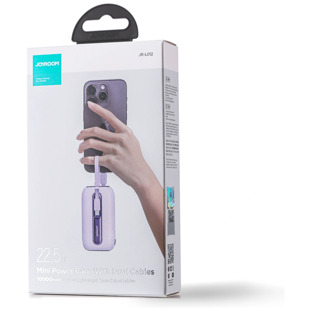 Powerbank Joyroom JR-L012 Colorful Series 10000mAh 22.5W+ kabel USB-C i Lightning fioletowy
