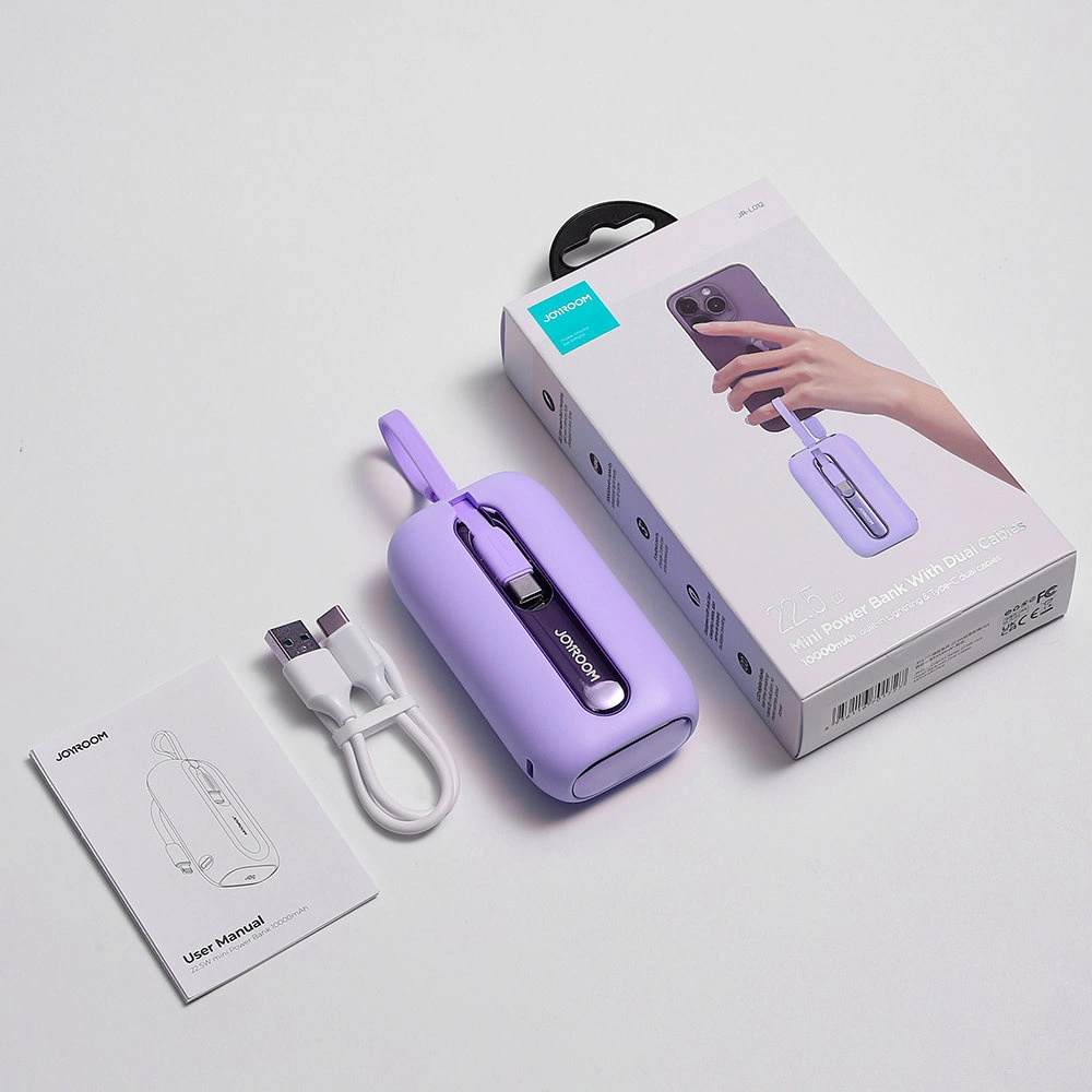 Powerbank Joyroom JR-L012 Colorful Series 10000mAh 22.5W+ kabel USB-C i Lightning fioletowy