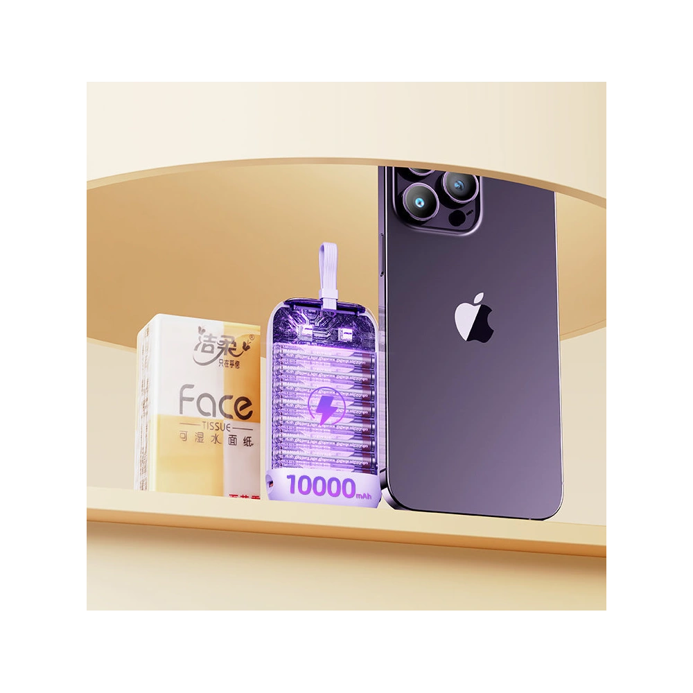 Powerbank Joyroom JR-L012 Colorful Series 10000mAh 22.5W+ kabel USB-C i Lightning fioletowy