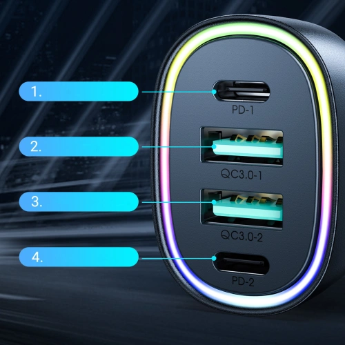 Kup Ładowarka samochodowa Joyroom JR-CL29 70W 2x USB-C, 2x USB-A czarna - JYR637 - {ean13} - Sklep Home Screen