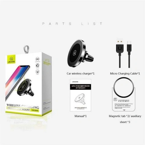 Kup Suport auto cu încărcare fără fir USAMS US-CD44 Magnetic Air Vent negru/black - USA919 - {ean13} - Sklep Home Screen