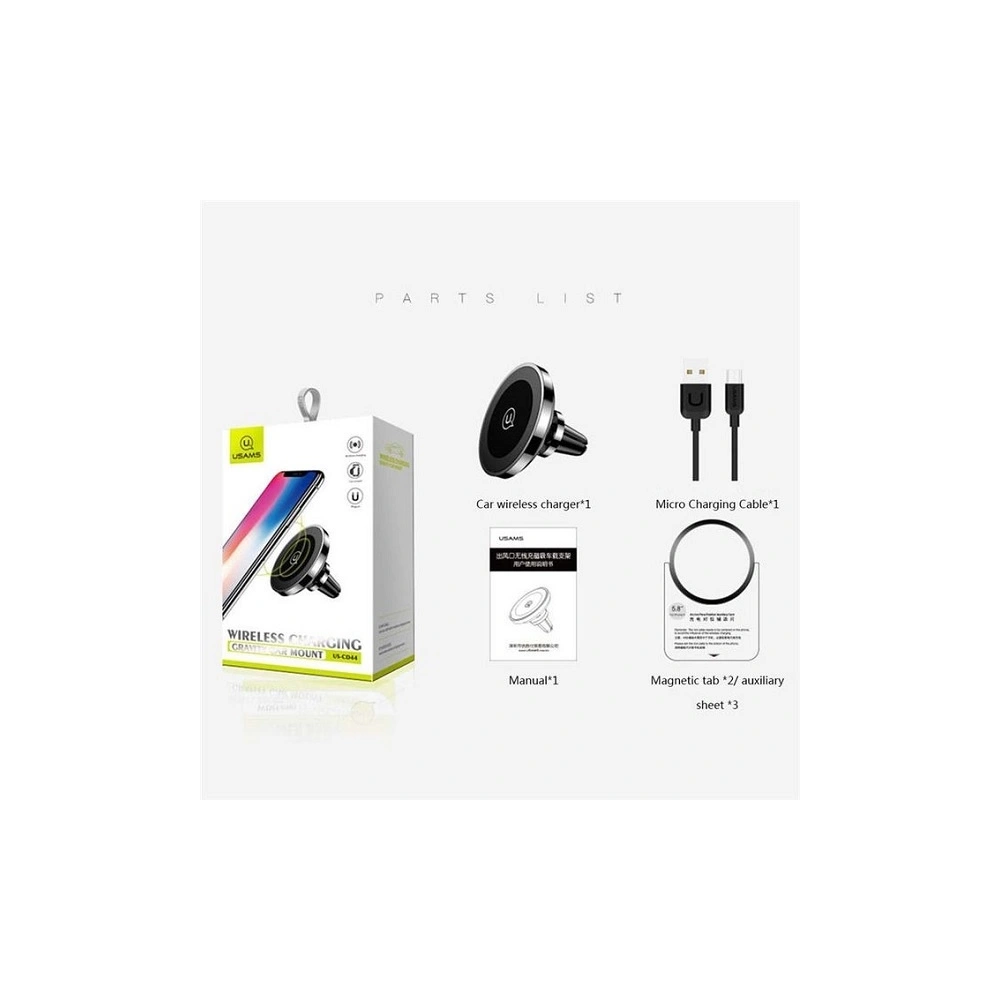 Uchwyt samochodowy z ładowaniem bezprzewodowym USAMS US-CD44 Magnetic Air Vent czarny/black