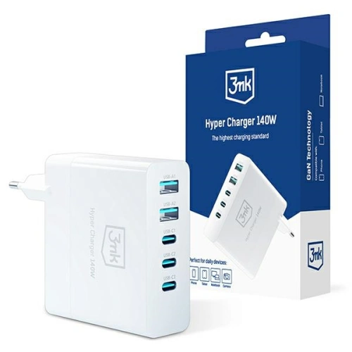Kup 3MK Netzladegerät HyperCharger GaN 140W 3xUSB-C + 2xUSB, PD+QC - 3MK4705 - {ean13} - Sklep Home Screen