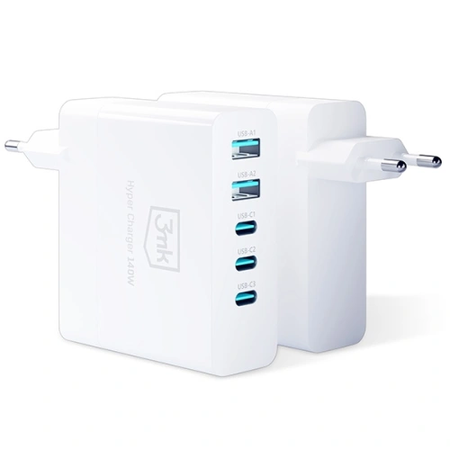 Kup Încărcătorul de rețea 3MK HyperCharger GaN 140W 3xUSB-C + 2xUSB, PD+QC - 3MK4705 - {ean13} - Sklep Home Screen