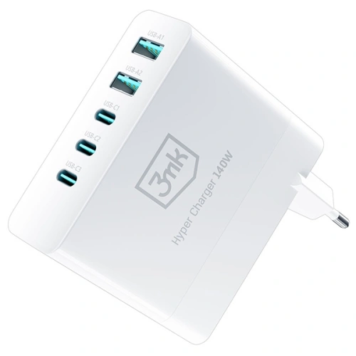 Kup Încărcătorul de rețea 3MK HyperCharger GaN 140W 3xUSB-C + 2xUSB, PD+QC - 3MK4705 - {ean13} - Sklep Home Screen