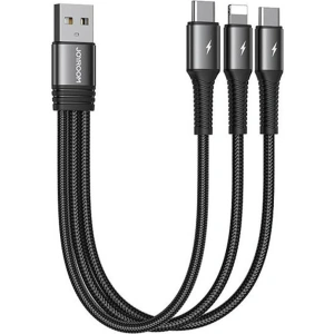 Kabel Joyroom S-01530G11 3w1 USB-A/2x USB-C - Lightning 3.5A 0,15m (černý)