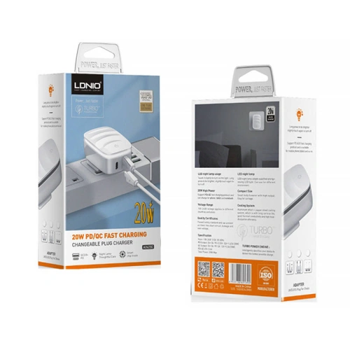 Kup Încărcător de rețea LDNIO A2425C USB, USB-C cu lampă + cablu microUSB - LDN54 - {ean13} - Sklep Home Screen