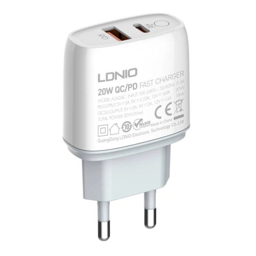 Kup Încărcător de rețea LDNIO A2424C USB, USB-C 20W + cablu USB-C/USB-C - LDN55 - {ean13} - Sklep Home Screen