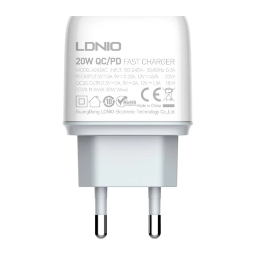 Kup Încărcător de rețea LDNIO A2424C USB, USB-C 20W + cablu USB-C/USB-C - LDN55 - {ean13} - Sklep Home Screen