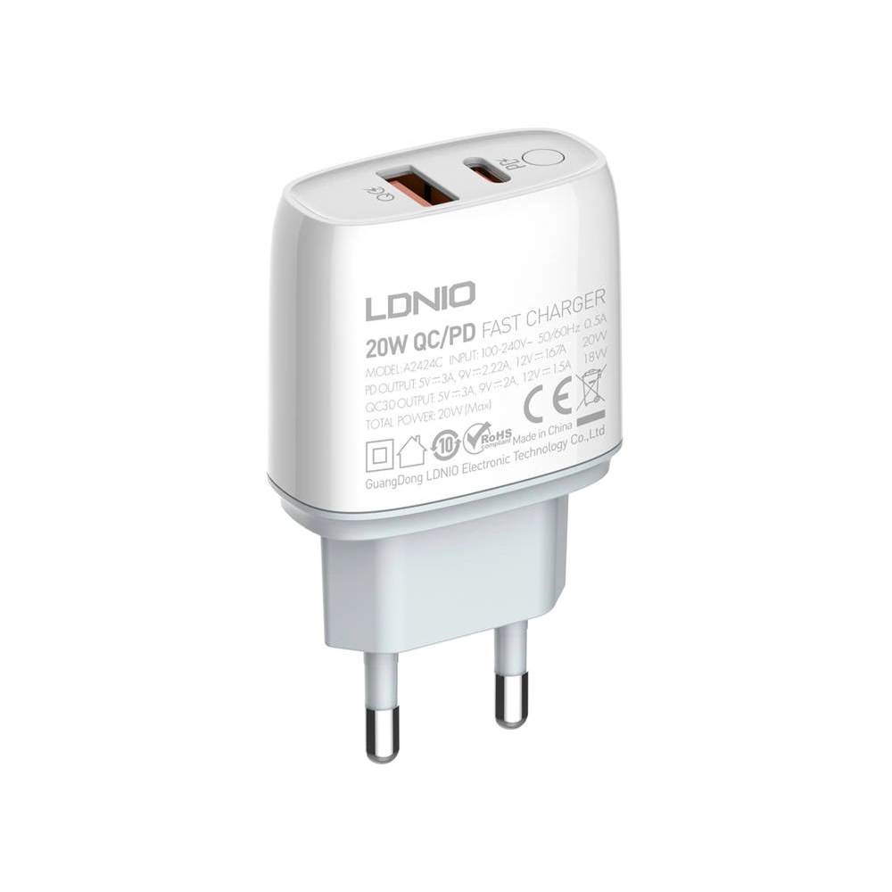 Ładowarka sieciowa LDNIO A2424C USB, USB-C 20W + kabel USB-C