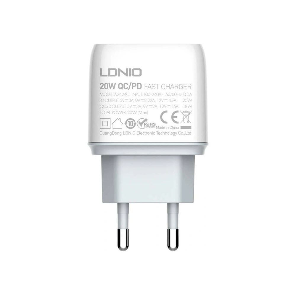 Ładowarka sieciowa LDNIO A2424C USB, USB-C 20W + kabel USB-C