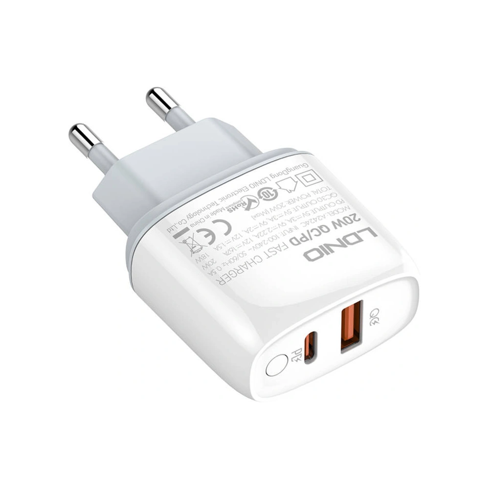 Ładowarka sieciowa LDNIO A2424C USB, USB-C 20W + kabel USB-C