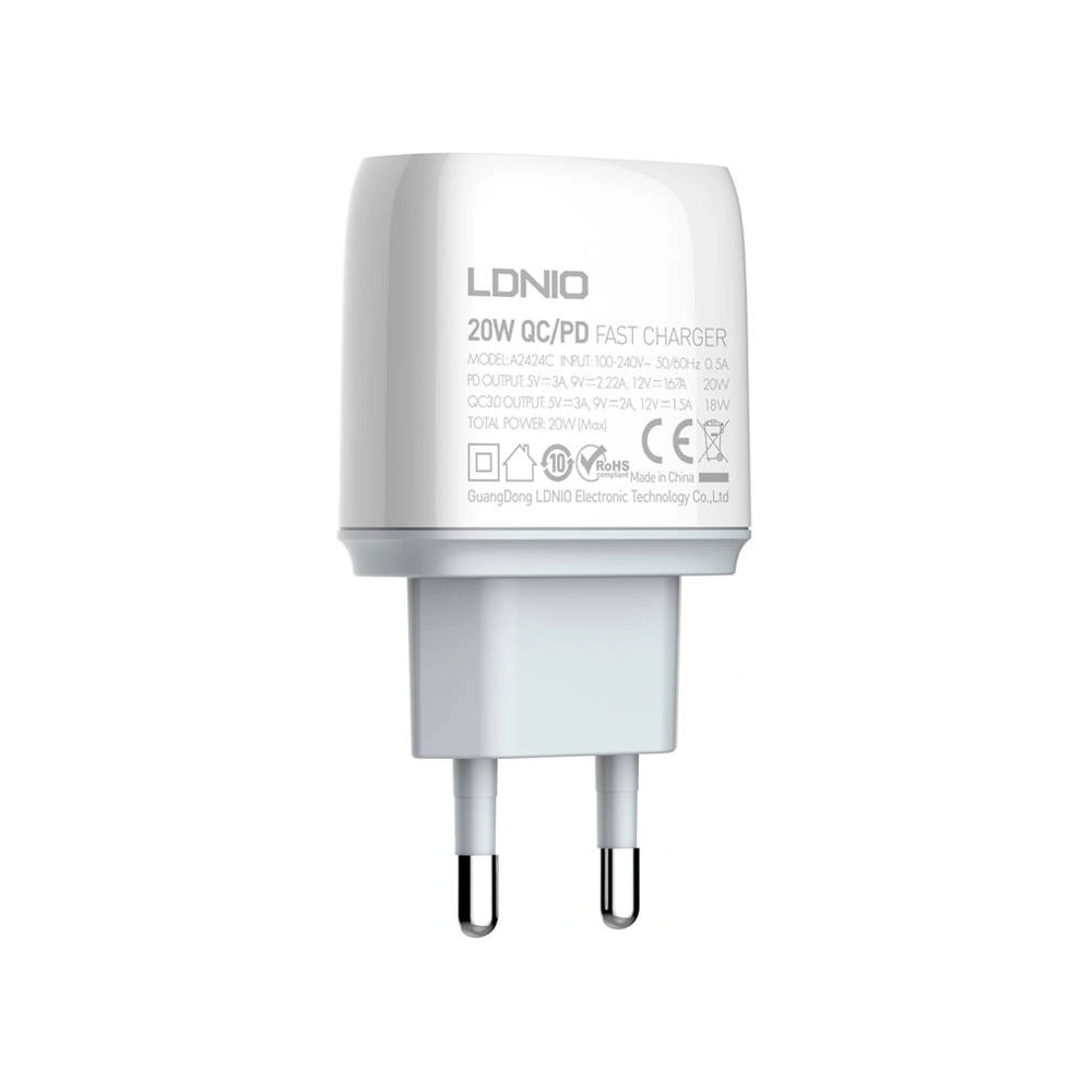 Ładowarka sieciowa LDNIO A2424C USB, USB-C 20W + kabel USB-C