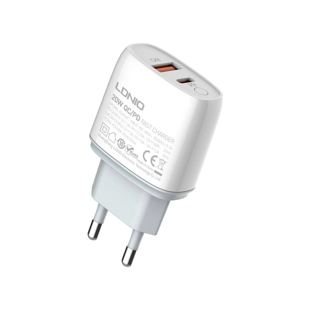 Ładowarka sieciowa LDNIO A2424C USB, USB-C 20W + kabel USB-C