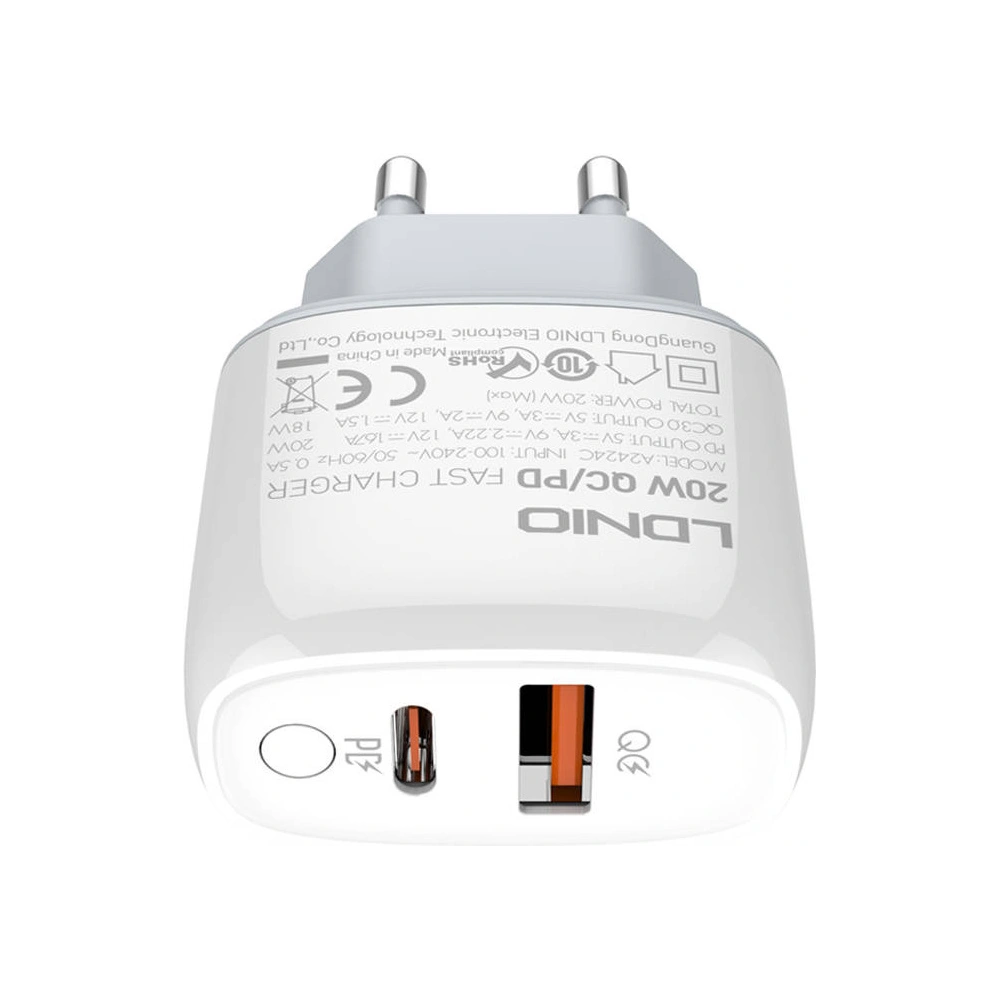 Ładowarka sieciowa LDNIO A2424C USB, USB-C 20W + kabel USB-C