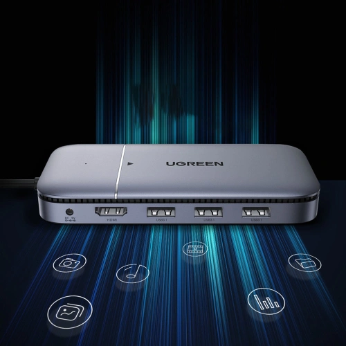Kup Hub UGREEN CM296 6in1 USB-C / 3x USB 3.2 Gen 2 (10Gbps) - HDMI 4K 60Hz - USB-C PD - DC-Tasche SATA M.2 SSD-Gehäuse grau - UGR1483 - {ean13} - Sklep Home Screen