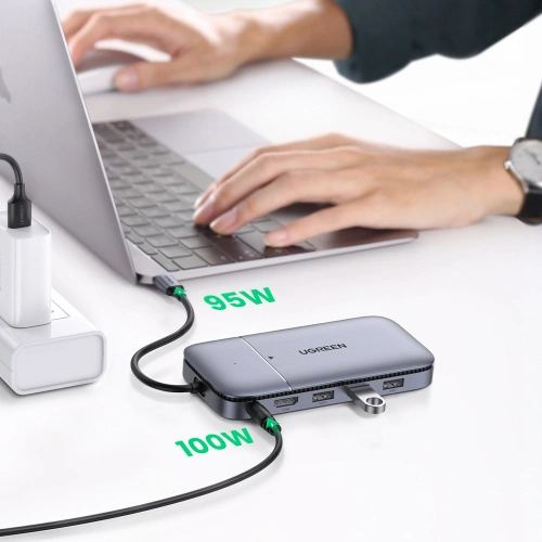 Kup Hub UGREEN CM296 6in1 USB-C / 3x USB 3.2 Gen 2 (10Gbps) - HDMI 4K 60Hz - USB-C PD - DC-Tasche SATA M.2 SSD-Gehäuse grau - UGR1483 - {ean13} - Sklep Home Screen