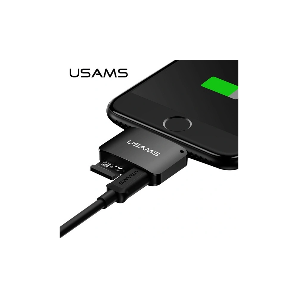 Adapter USAMS US-SJ176 2w1 microUSB-Lightning + czytnik kart SD czarny/black
