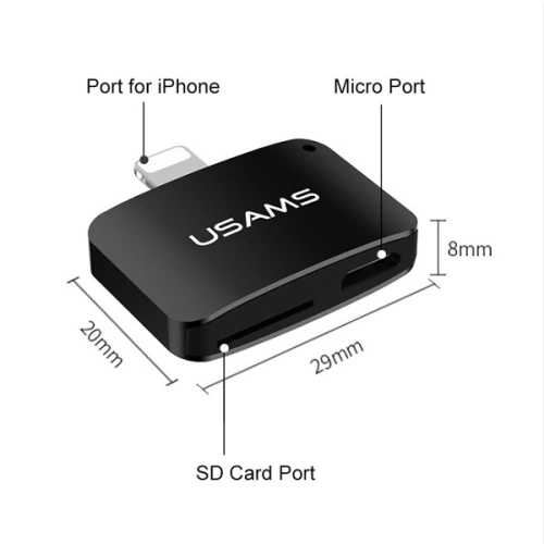 Kup USAMS US-SJ176 2in1 microUSB-Lightning Adapter + SD-Kartenleser schwarz/schwarz - USA920 - {ean13} - Sklep Home Screen