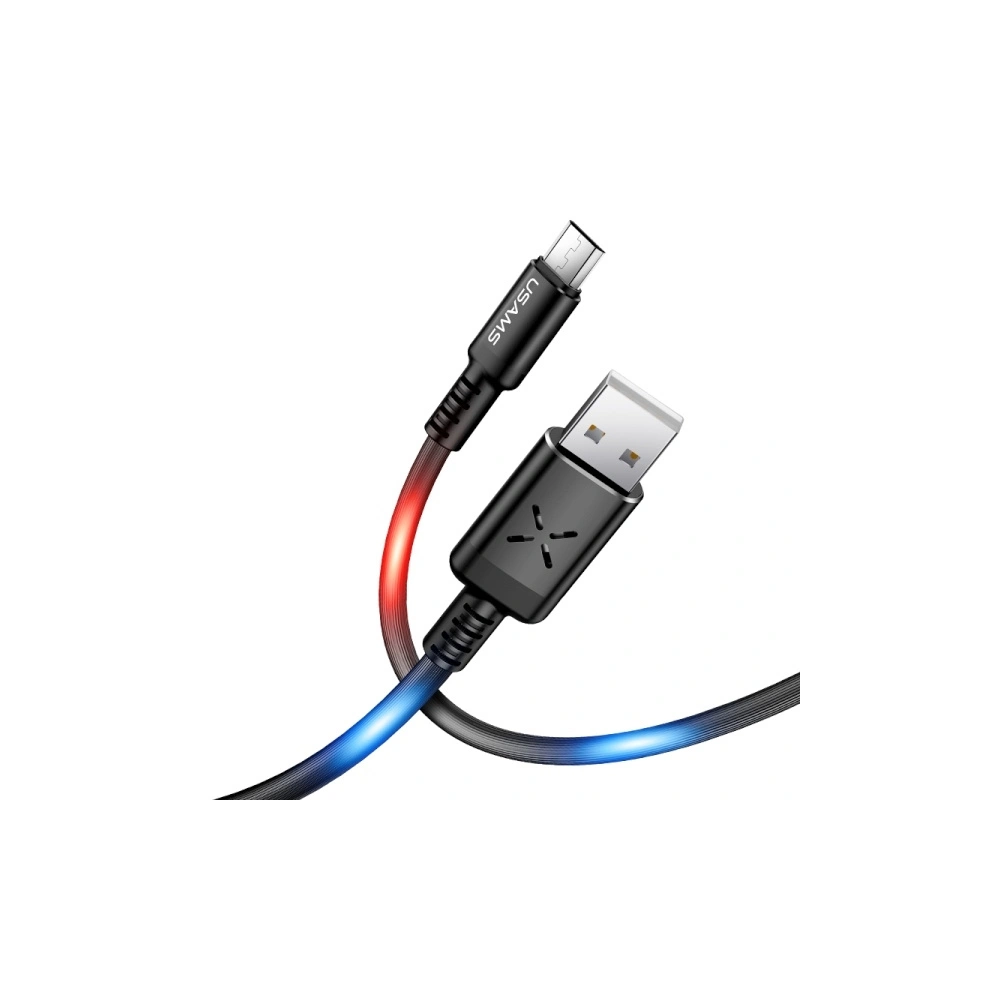 Kabel USAMS US-SJ288 U16 Volume Control LED USB-A/microUSB 2A 1m czarny/black