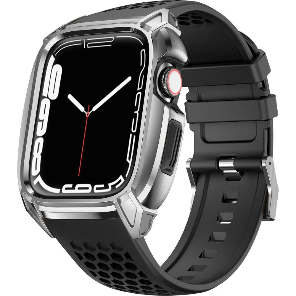 Pasek + etui Kingxbar CYF148 2w1 Apple Watch 4/5/6/7/8/9/SE 44/45mm srebrne