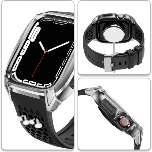 Kup Pasek + etui Kingxbar CYF148 2w1 Apple Watch 4/5/6/7/8/9/SE 44/45mm srebrne - KGX637 - {ean13} - Sklep Home Screen