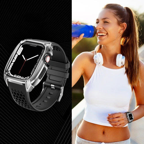 Kup Pásek + etui Kingxbar CYF148 2w1 Apple Watch 4/5/6/7/8/9/SE 44/45mm stříbrné - KGX637 - {ean13} - Sklep Home Screen