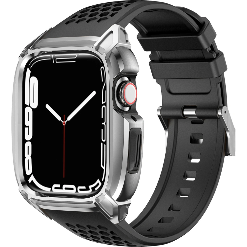 Pasek + etui Kingxbar CYF148 2w1 Apple Watch 4/5/6/7/8/9/SE 44/45mm srebrne