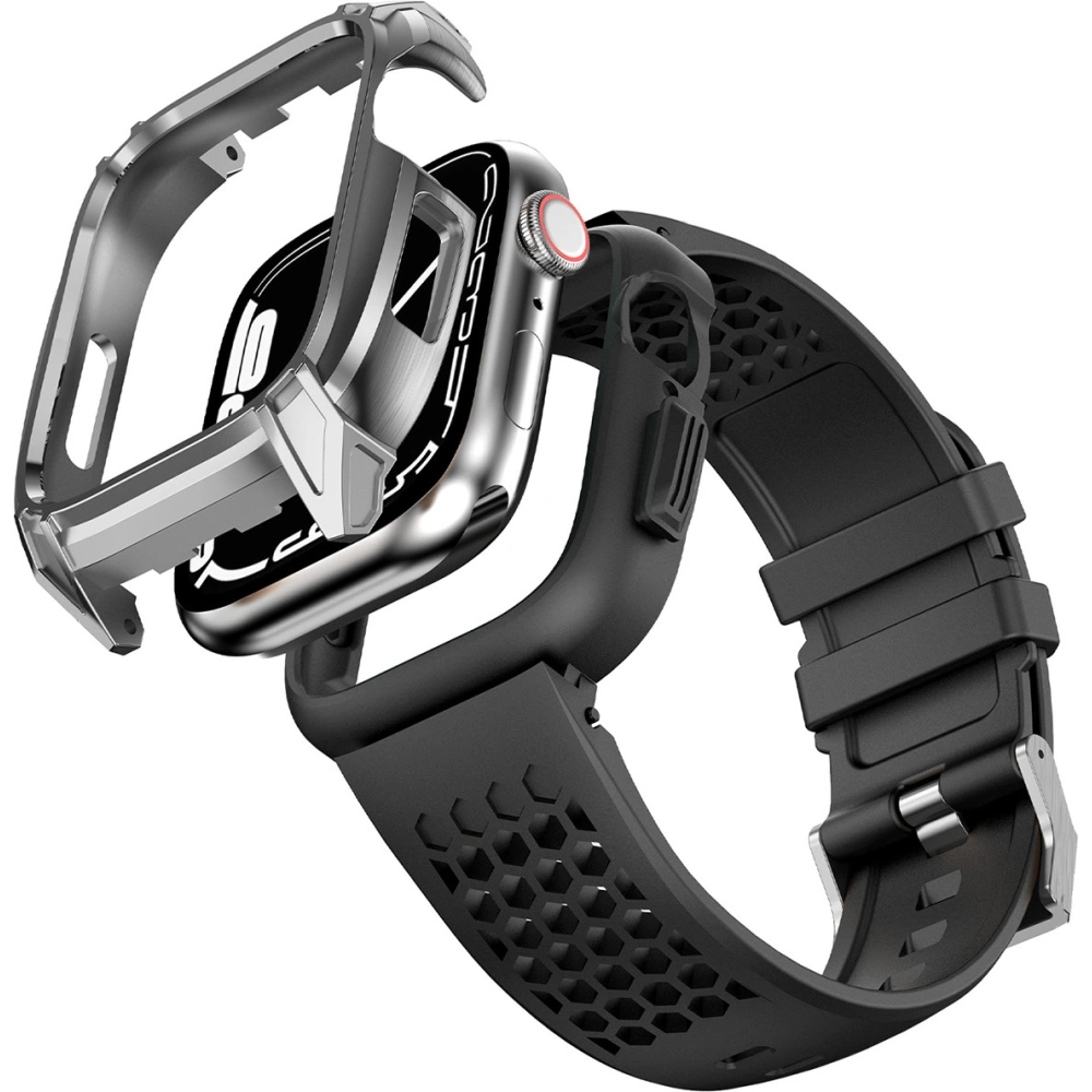 Pasek + etui Kingxbar CYF148 2w1 Apple Watch 4/5/6/7/8/9/SE 44/45mm srebrne