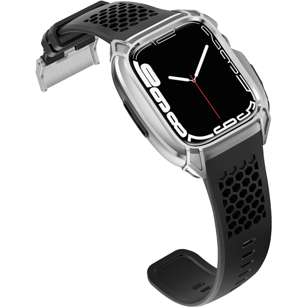 Pasek + etui Kingxbar CYF148 2w1 Apple Watch 4/5/6/7/8/9/SE 44/45mm srebrne