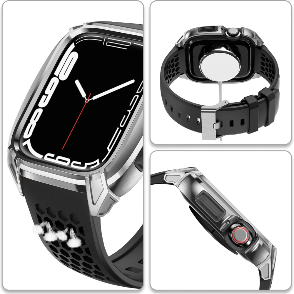 Pasek + etui Kingxbar CYF148 2w1 Apple Watch 4/5/6/7/8/9/SE 44/45mm srebrne