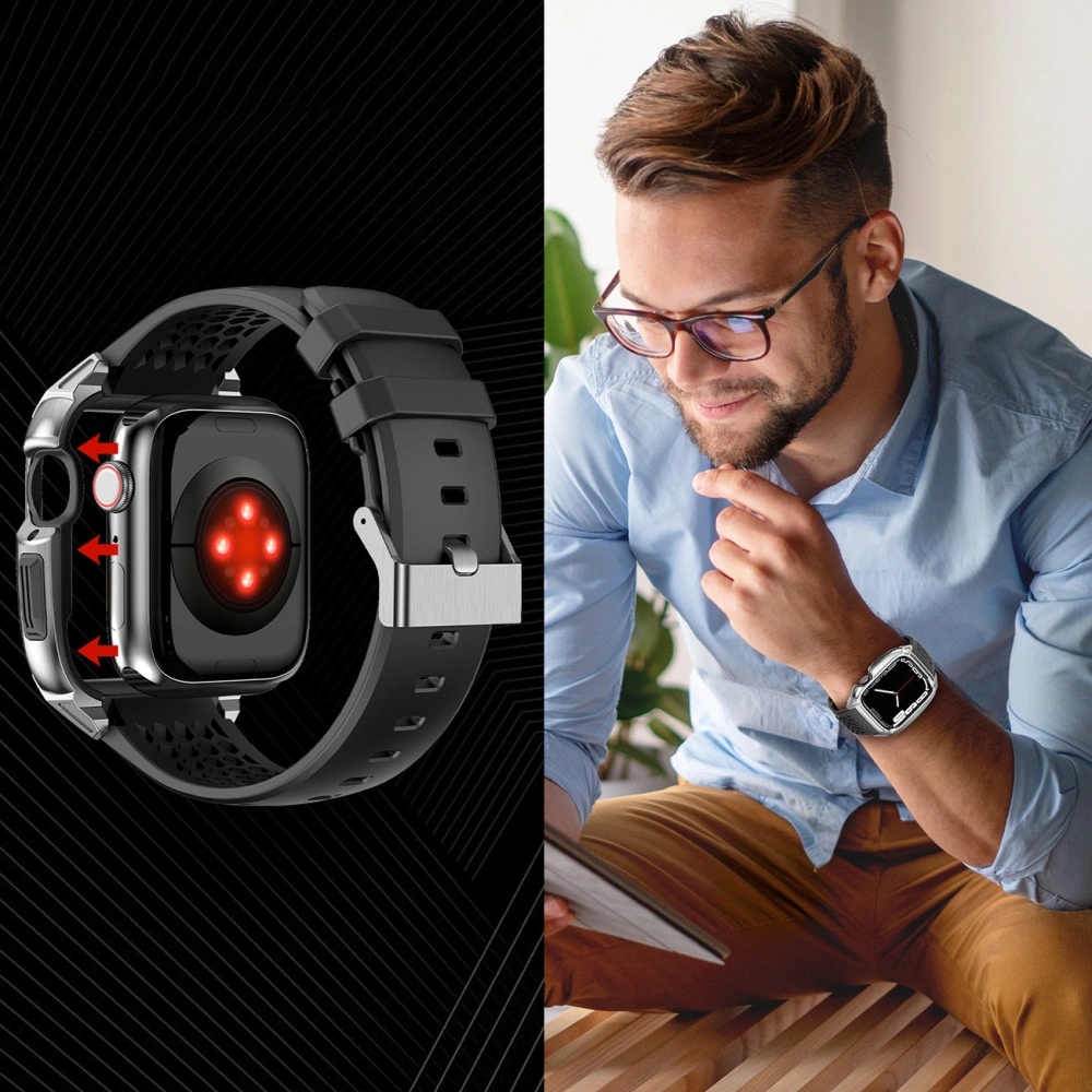 Pasek + etui Kingxbar CYF148 2w1 Apple Watch 4/5/6/7/8/9/SE 44/45mm srebrne