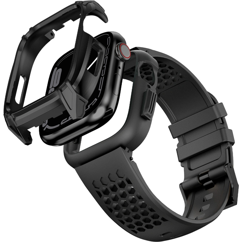 Pasek + etui Kingxbar CYF148 2w1 Apple Watch 4/5/6/7/8/9/SE 44/45mm czarne