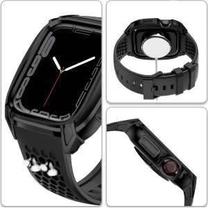 Kup Pasek + etui Kingxbar CYF148 2w1 Apple Watch 4/5/6/7/8/9/SE 44/45mm czarne - KGX640 - {ean13} - Sklep Home Screen