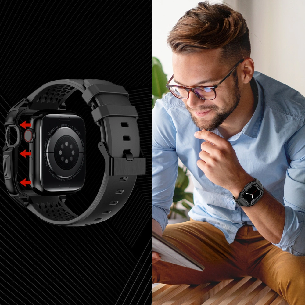 Pasek + etui Kingxbar CYF148 2w1 Apple Watch 4/5/6/7/8/9/SE 44/45mm czarne