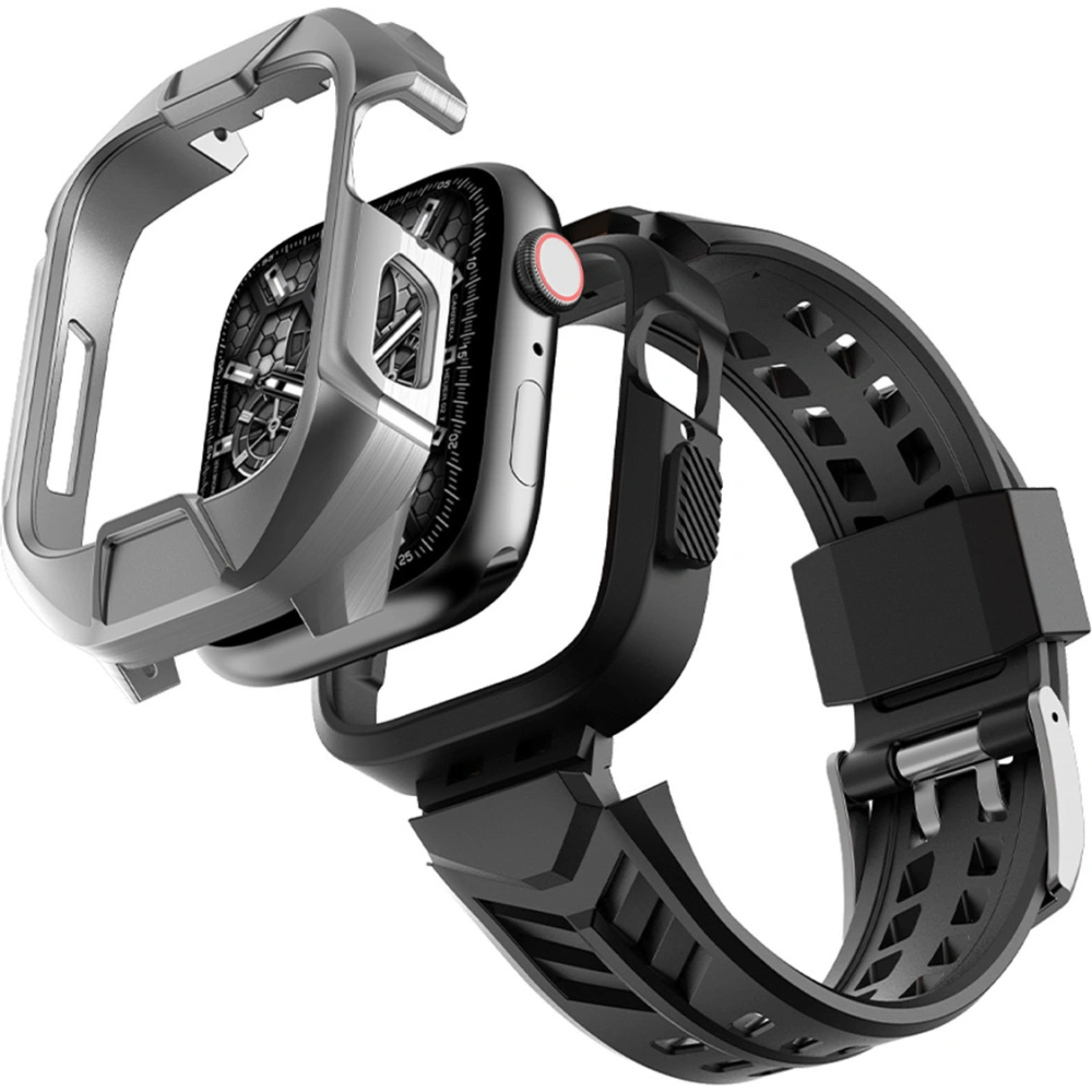 Pasek + etui Kingxbar CYF136 2w1 Apple Watch 4/5/6/7/8/9/SE 44/45mm srebrne